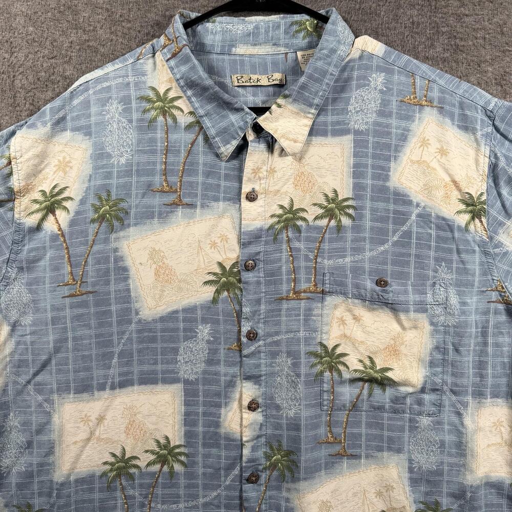 Batik Bay Shirt Mens 4XB Blue Hawaiian Rayon Palm Tree Tropical Camp Button Up